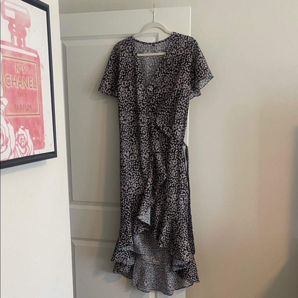 Elegant Black and White Floral High Low Dress